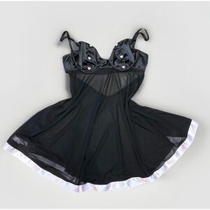 Elegant Moments Sheer Black Pink Hearts Coquette Lingerie Girly Sz S Sexy